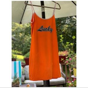 SHEIN Orange Binding “LUCKY” Tank Top Dress